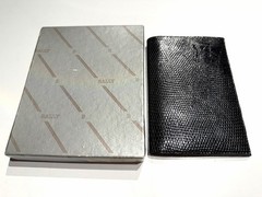 Bally Black Glossy Lizard Bifold Passport Holder Travel Wallet