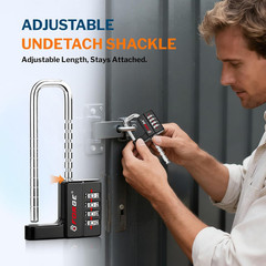 Combination Lock with Adjustable Long Shackle (1.57&Prime;-3.85&Prime;), 4-Digit Heavy Duty