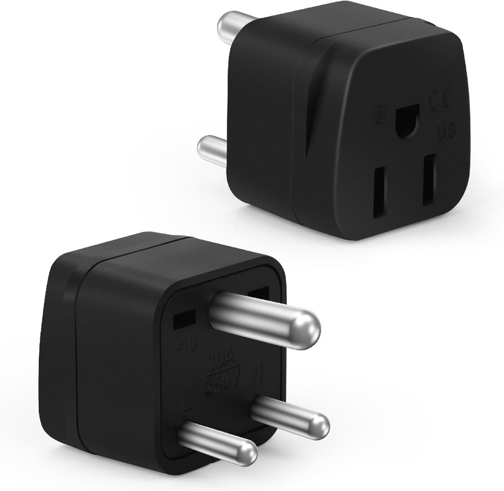 Bates- US to India Plug Adapter, 2 Pack, Type D, Black, Bangladesh, Maldives, Pa