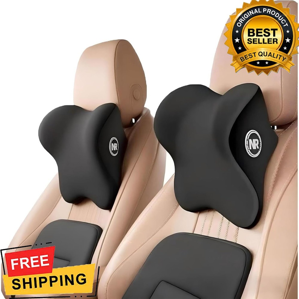 2 Pack Car Headrest Pillow Neck Support Cushion Adjustable Strap Universal Fit