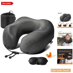 Compact & Portable Memory Foam Neck Pillow with Machine Washable Cover – Black