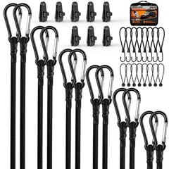 Black Bungee Cords Assorted Sizes,36 PCS 36 Carabiner cords,