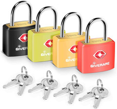 4 Pack TSA Accepted Keyed Luggage Locks, Brass Padlocks, ABS-Covered, w/ Keys x4