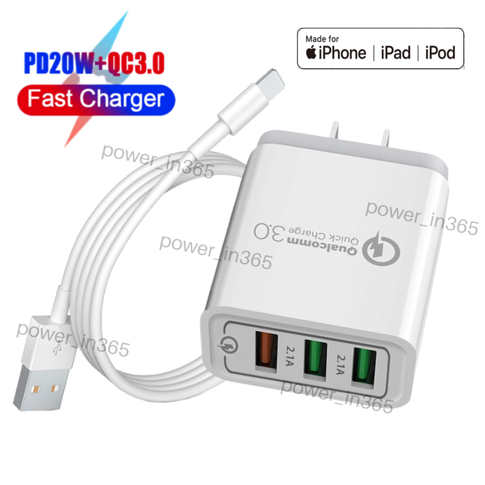 For iPhone 6 7 8 11 12 13 Power Adapter Block QC Fast Charger USB Charging Cable