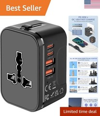 Travel Adapter with Retractable Plug: Power Up in 200+ Countries Effortlessly