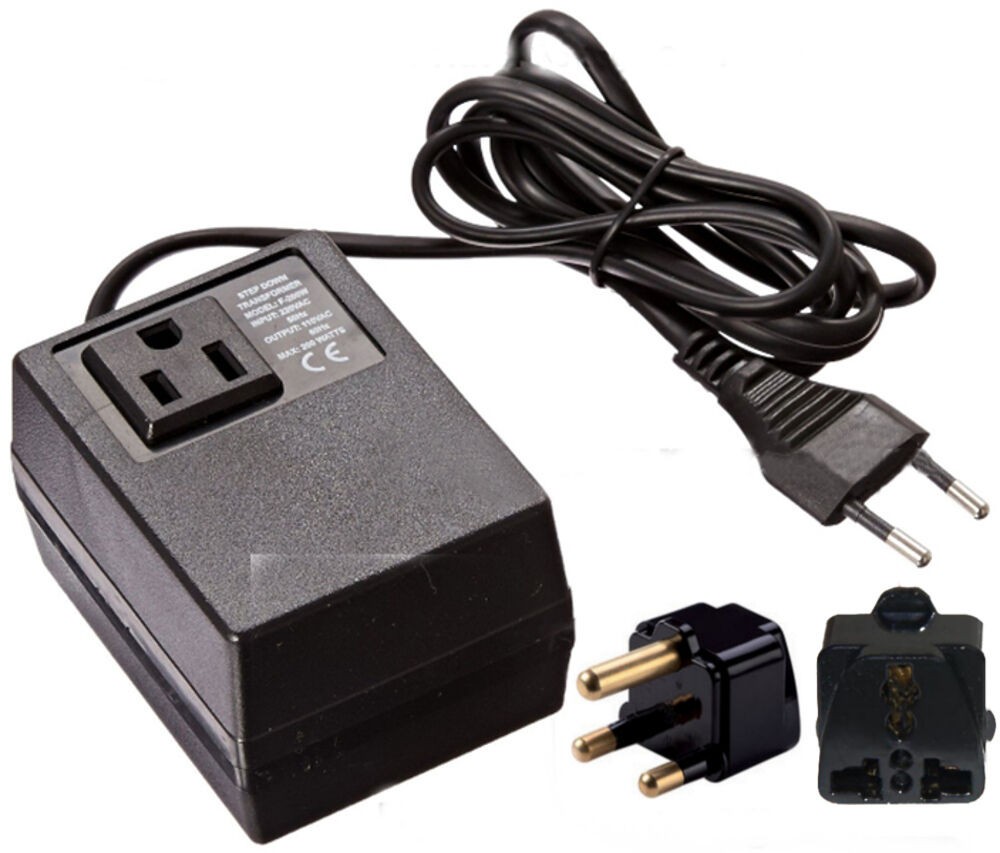 200 Watt Compact Voltage Converter Transformer + South Africa Plug -220v to 110v