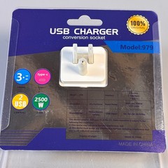 USB Charger Conversion Socket Model 979 3 Outlets 2 USB Ports 1 Type C 2500W