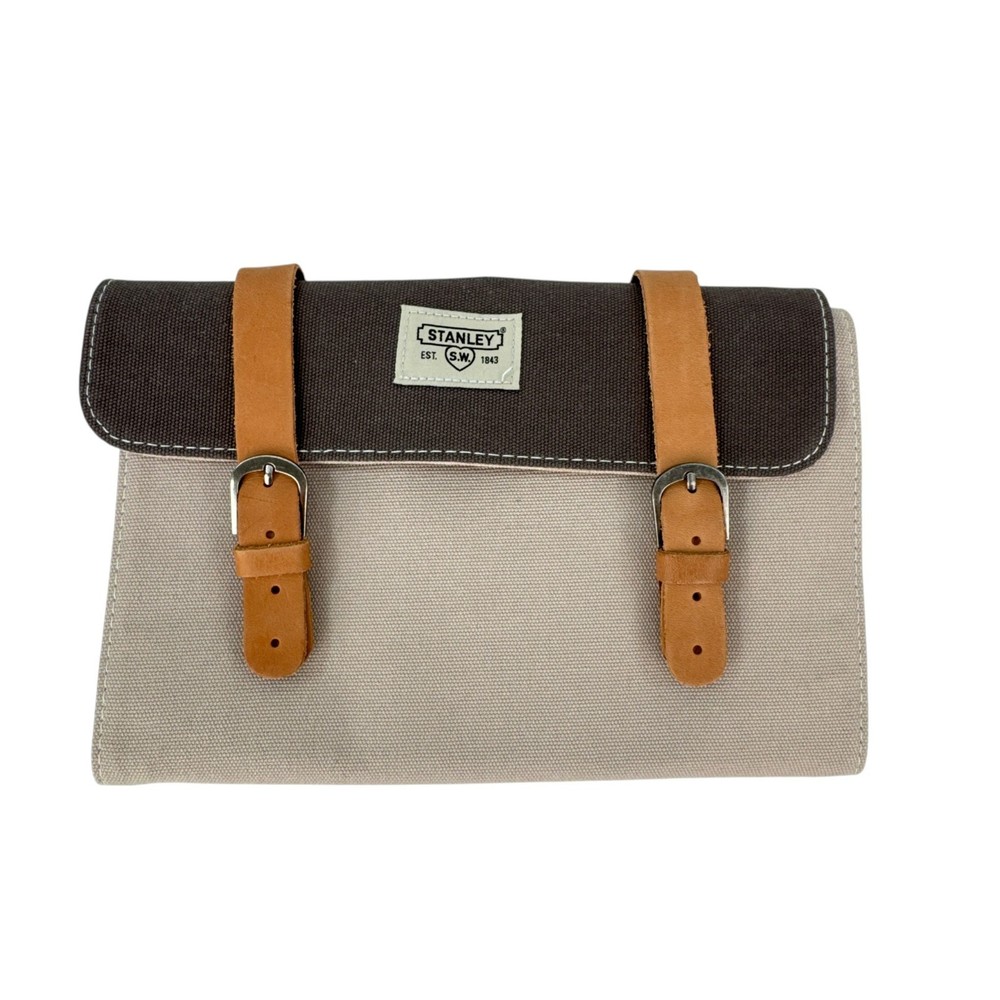 Stanley Roll Dopp Kit Hanging Toiletry Bag Tan Brown Canvas Leather Accents EUC