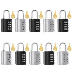 10 Pcs Combination Padlock 4 Digit Combination Lock with Keys Locker Resetabl…