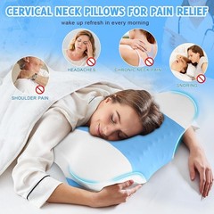 Contoured Memory Foam Neck Support Pillow – Ergonomic & Breathable Design – Blue