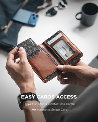 VULKIT Slim Wallet for Men RFID Blocking with Magnetic Money Clip, Brown